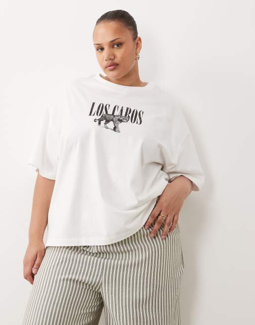 ASOS DESIGN Curve oversized t shirt with distressed los cabos graphic in cream, 2 of 4