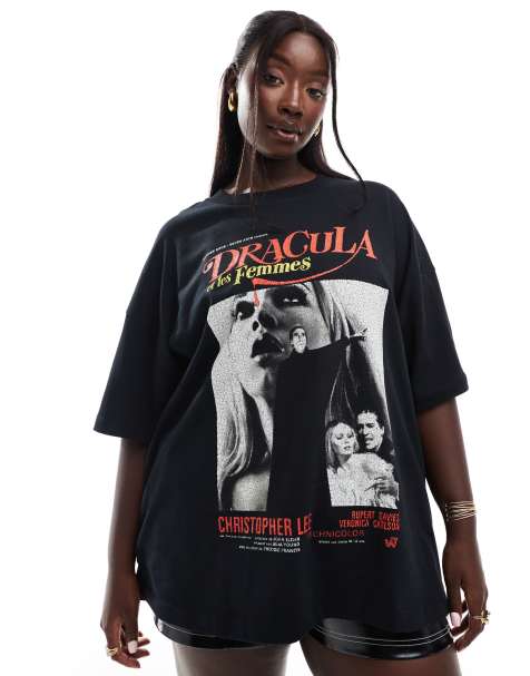 ASOS DESIGN Curve oversized T-shirt with Dracula licensed graphic in black - view 1