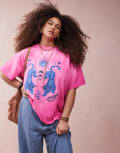 [ASOS Curve] ASOS DESIGN Curve oversized t-shirt with embroidered celestial graphic in pink XL Bright pink