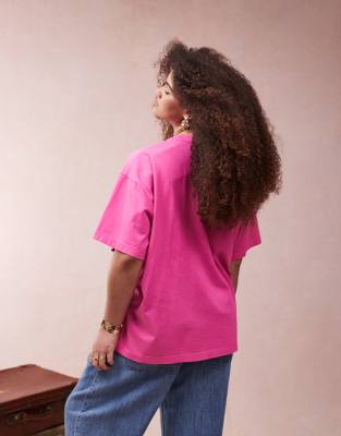 Asos Curve Asos Design Curve Oversized T-shirt With Embroidered Celestial Graphic In Pink