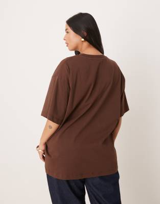 Asos Curve Asos Design Curve Oversized T-shirt With Embroidered Celestial Graphic In Brown