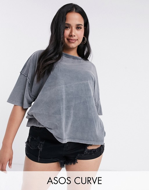 ASOS DESIGN Curve oversized t-shirt with exposed seams in washed grey