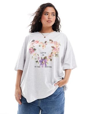 ASOS DESIGN Curve oversized t-shirt with floral heart graphic in white