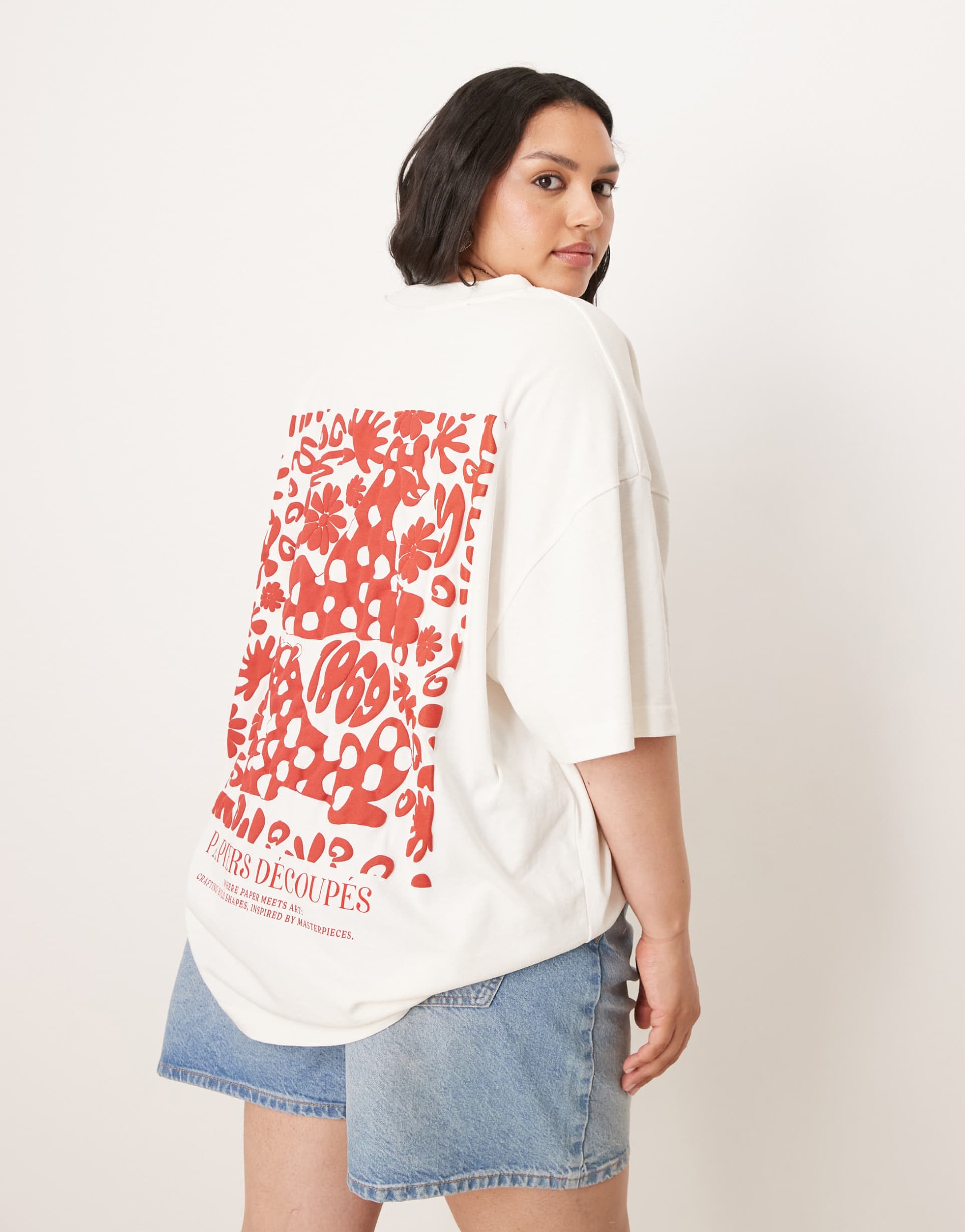 asos design curve oversized t-shirt with floral leopard graphic in cream