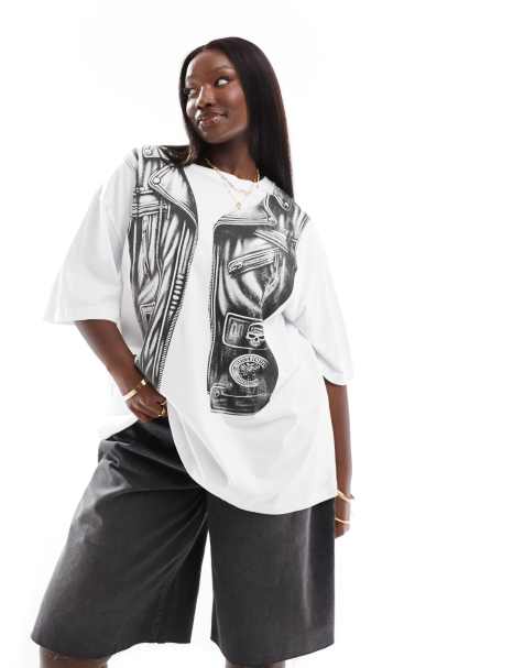 ASOS DESIGN Curve oversized t-shirt with gilet print graphic in white - view 1