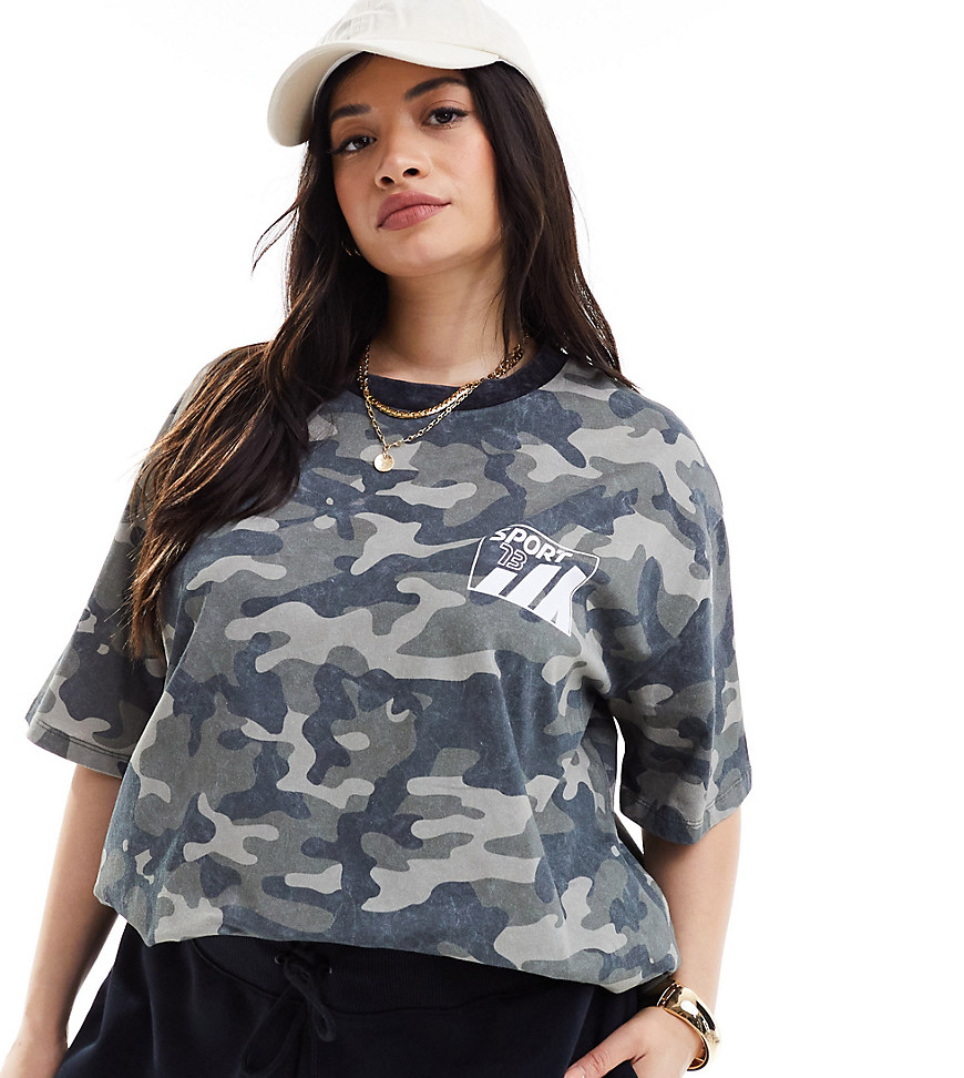 Asos Curve Asos Design Curve Oversized T-shirt With Graphic In Washed Camo Print-multi