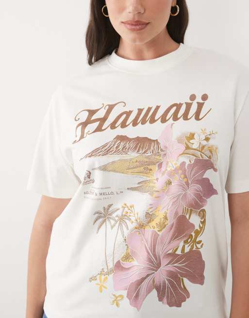 ASOS DESIGN Curve oversized t-shirt with Hawaii graphic in cream, 4 of 4