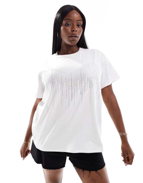 ASOS DESIGN Curve oversized t-shirt with hotfix bralet in white - view 1