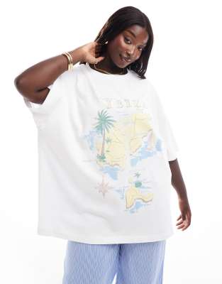 ASOS DESIGN Curve oversized t-shirt with Ibiza map graphic-White φωτογραφία