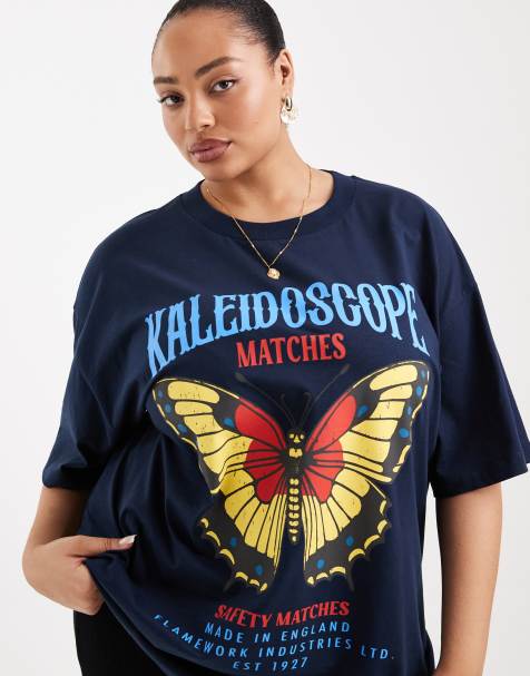 ASOS DESIGN Curve oversized t-shirt with Kaleidoscope graphic in navy - view 1