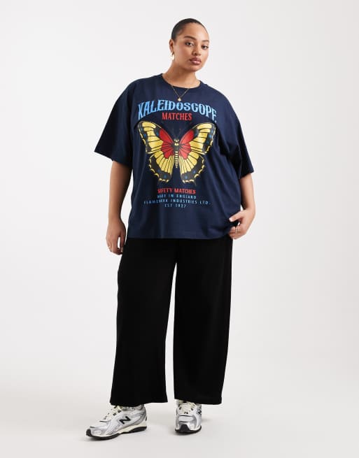 ASOS DESIGN Curve oversized t-shirt with Kaleidoscope graphic in navy, 2 of 4