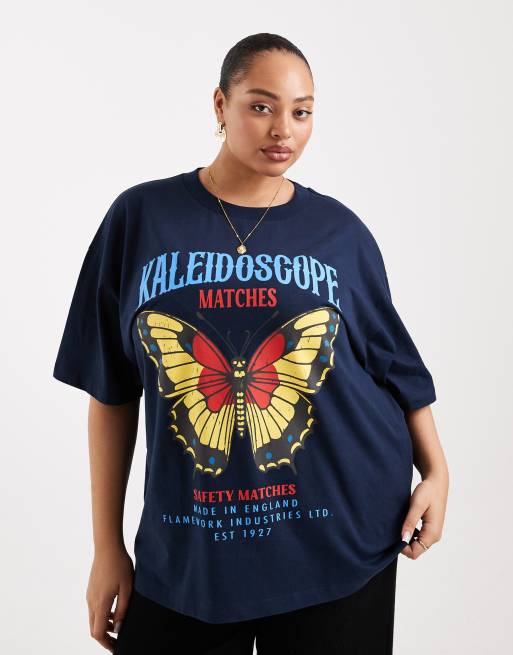 ASOS DESIGN Curve oversized t-shirt with Kaleidoscope graphic in navy, 4 of 4
