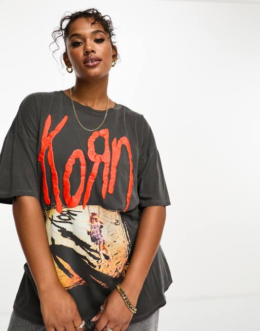 ASOS DESIGN Curve oversized t-shirt with Korn licensed graphic in washed charcoal