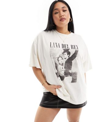ASOS DESIGN Curve oversized t-shirt with lana del rey licence graphic in cream