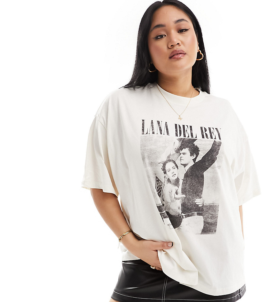 ASOS DESIGN Curve oversized t-shirt with lana del rey licence graphic in cream-White