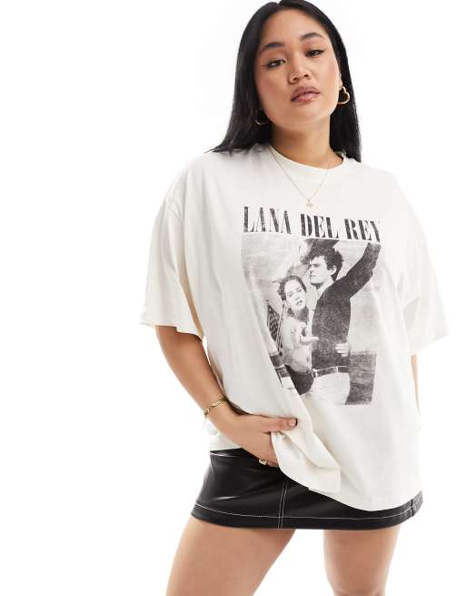 ASOS DESIGN Curve oversized t-shirt with lana del rey licence graphic in  cream