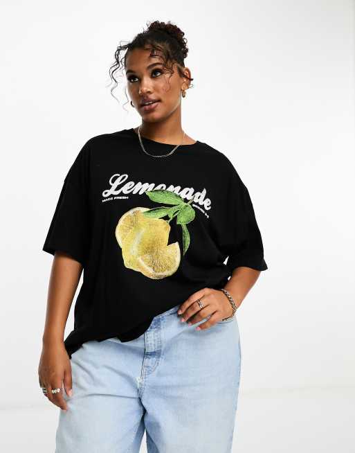 Asos Design Curve Oversized T Shirt With Lemonade Graphic In Black Asos