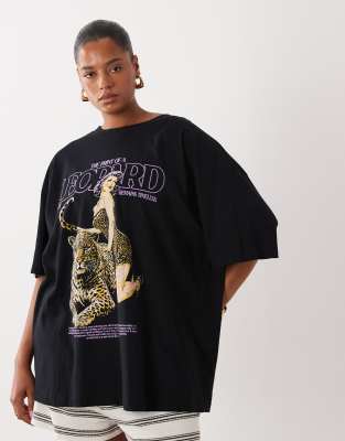 Asos Curve Asos Design Curve Oversized T-shirt With Leopard Graphic In Black