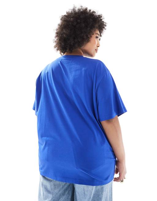 ASOS DESIGN curve oversized T-shirt with location graphic in blue