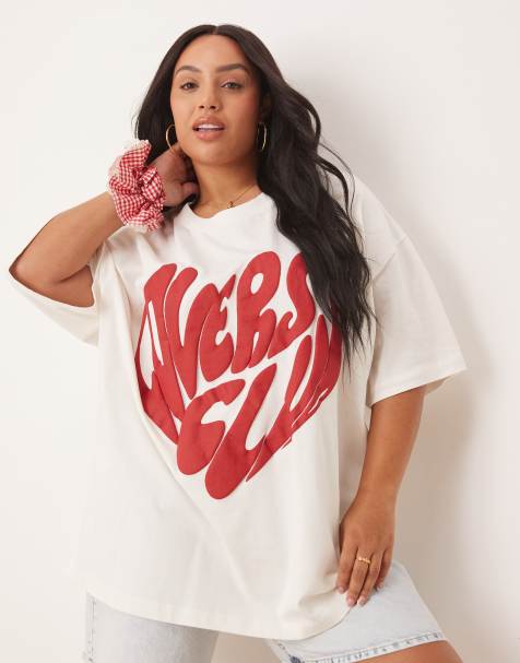 ASOS DESIGN Curve oversized t-shirt with lovers club graphic in cream - view 1