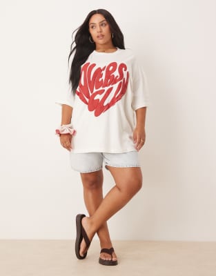 ASOS CURVE ASOS DESIGN CURVE OVERSIZED T-SHIRT WITH LOVERS CLUB GRAPHIC 