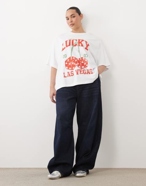 ASOS DESIGN Curve oversized T-shirt with Lucky Las Vegas cherry graphic in white - view 1