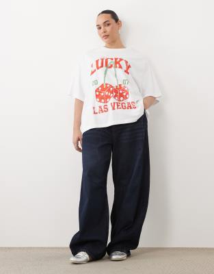 Asos Curve Asos Design Curve Oversized T-shirt With Lucky Vegas Cherry Graphic In White