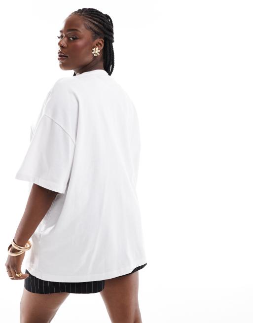 ASOS DESIGN Curve oversized t-shirt with martini graphic in white, 4 of 4
