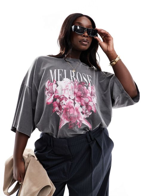 ASOS DESIGN Curve oversized t-shirt with Melrose graphic in washed ...