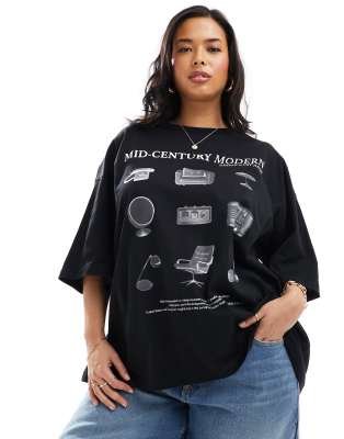 ASOS DESIGN Curve oversized t-shirt with mid-century modern graphic in ...