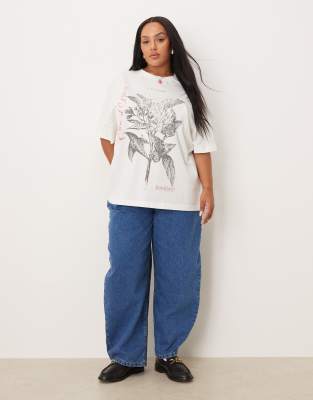Asos Curve Asos Design Curve Oversized T-shirt With Monochromatic Rose Graphic In White