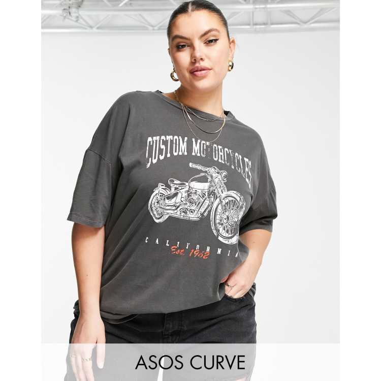 ASOS DESIGN Curve oversized t shirt with moto graphic in charcoal