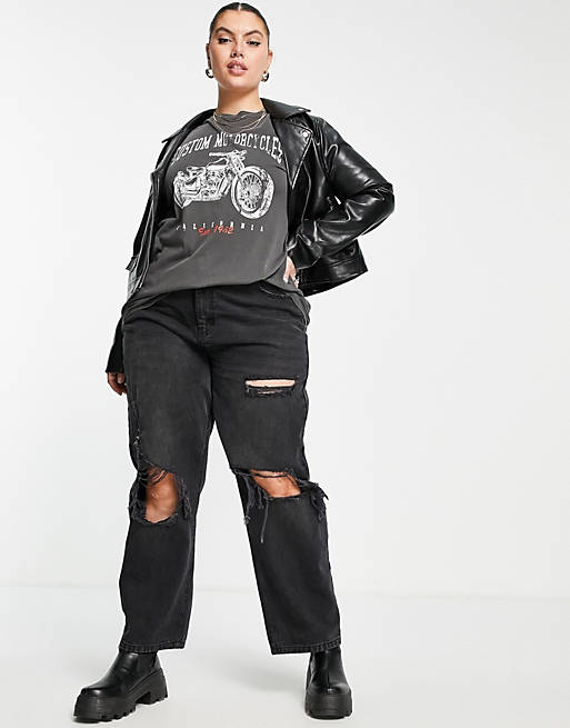  Curve oversized t-shirt with motobike graphic in charcoal 