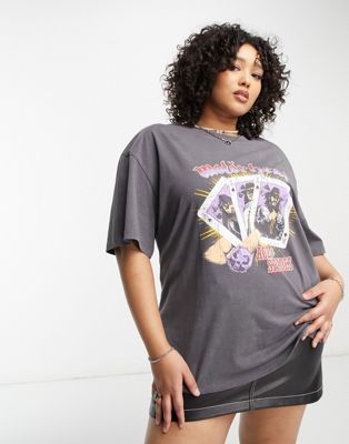 ASOS DESIGN Curve oversized t-shirt with motorhead license graphic in washed charcoal