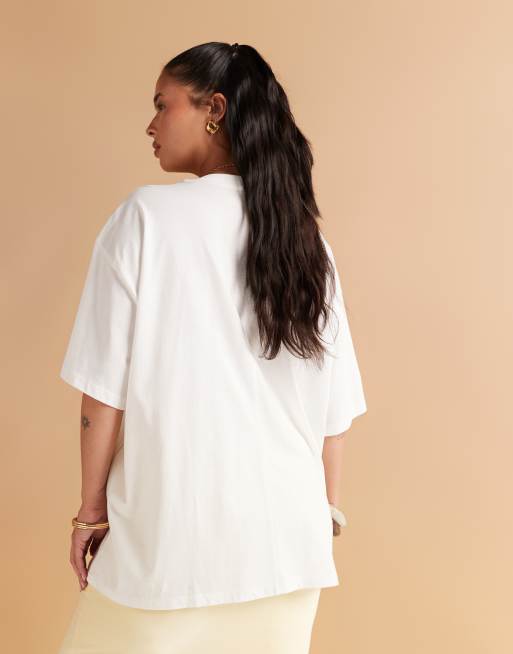 ASOS DESIGN Curve oversized T-shirt with New Delhi embellished graphic in cream, 4 of 4