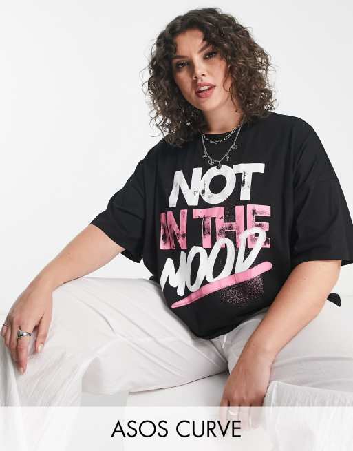 ASOS DESIGN Curve oversized t-shirt with not in the mood slogan in black