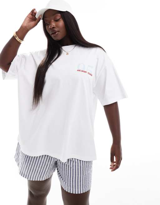 ASOS DESIGN Curve oversized t shirt with nyc sport resort graphic in white