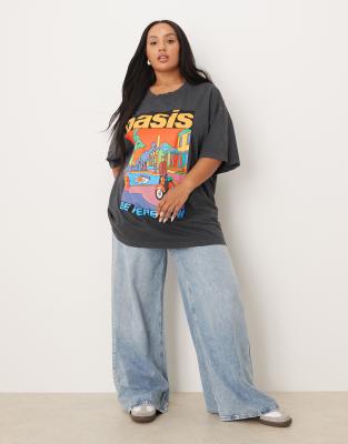 Asos Curve Asos Design Curve Oversized T-shirt With Oasis Licensed Graphic In Gray