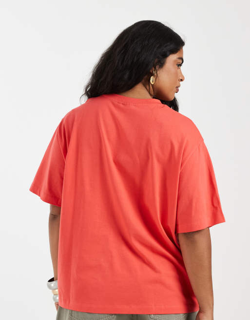 ASOS DESIGN Curve oversized T-shirt with Oaxaca varsity graphic in dark coral and lilac, 4 of 4
