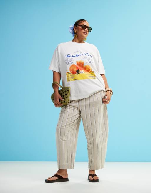 ASOS DESIGN Curve oversized t-shirt with orange juice graphic in white