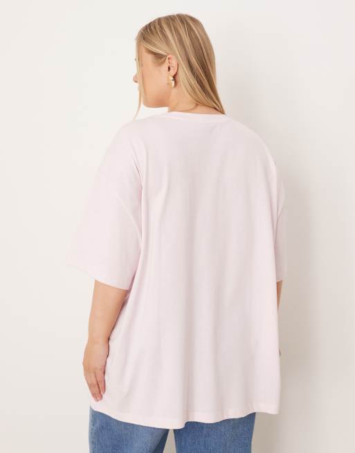 ASOS DESIGN Curve oversized T-shirt with pasta graphic in pink