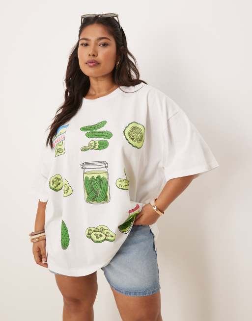 ASOS DESIGN Curve oversized T-shirt with pickle graphic in white