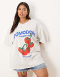 [ASOS Curve] ASOS DESIGN Curve oversized t-shirt with pomodoro tomato graphic in ice marl-Grey XL Ice Marl