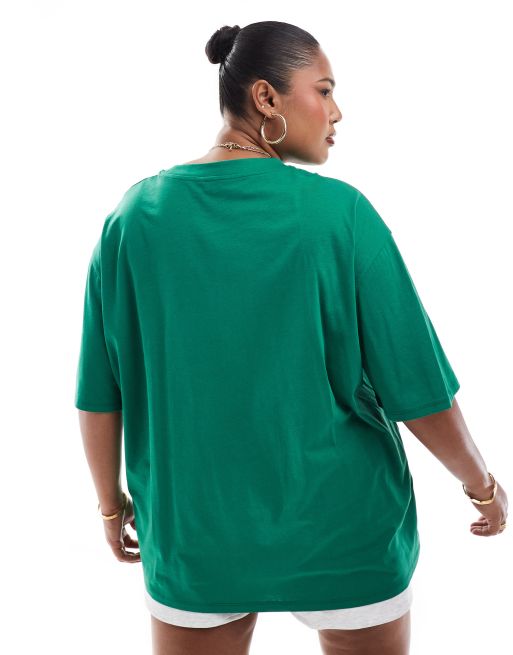 ASOS DESIGN Curve oversized t-shirt with queens new york puff graphic in green, 4 of 4