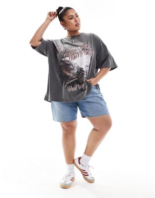 ASOS DESIGN Curve oversized t-shirt with rock graphic in in washed charcoal