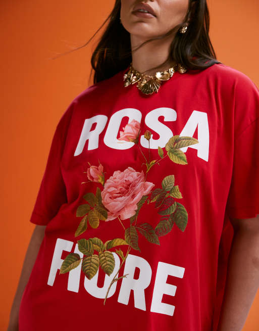 ASOS DESIGN Curve oversized t-shirt with rosa fiore graphic in red, 3 of 4