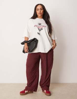 ASOS CURVE ASOS DESIGN CURVE OVERSIZED T-SHIRT WITH ROSE GRAPHIC-WHITE 