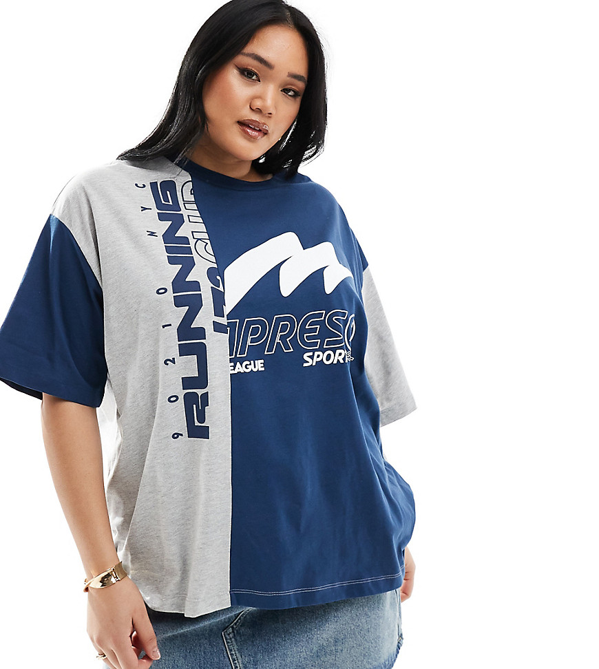 ASOS DESIGN Curve oversized t-shirt with running sports graphic in grey marl