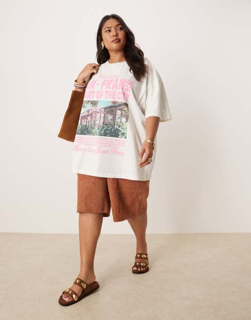 ASOS DESIGN Curve oversized T-shirt with san francisco graphic in cream