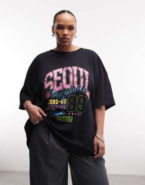 ASOS DESIGN Curve oversized t-shirt with Seoul graphic in black - view 1